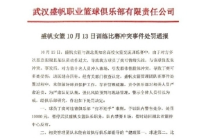 武汉女篮官方:丁奕可违背俱乐部打不还手准则 处罚1万元&禁赛5场