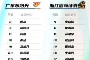 广东VS广厦大名单:徐杰&胡明轩、孙铭徽&胡金秋领衔各自阵容